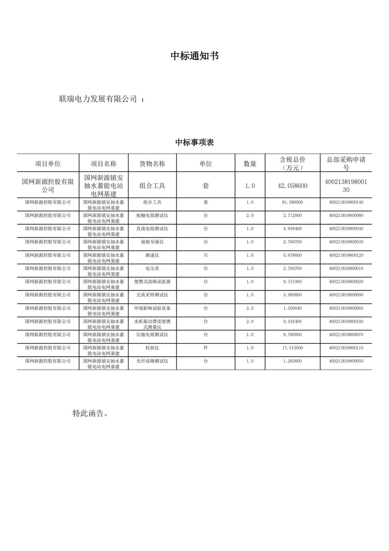 陕西镇安抽水蓄能电站生产准备工器具购置-181万元